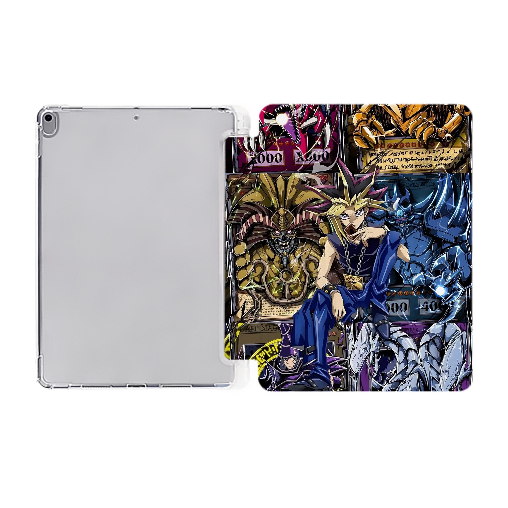 （画像用） 遊☆戯☆王 Yu-Gi-Oh! IPad ケース ペン収納付き 三つ折りスタンド PUレザー×シリコン 対応機種9.5/10.5/10.9インチ